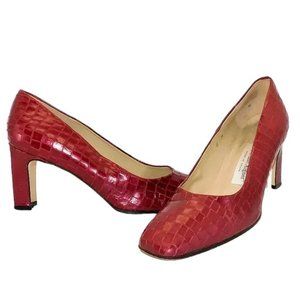 Etienne Aigner Red Leather Croc Pattern  Heels